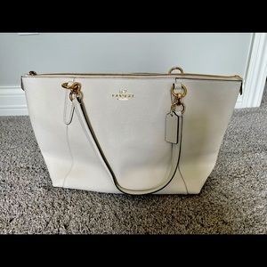 Coach Leather Zip Top Tote, Chalk/gold